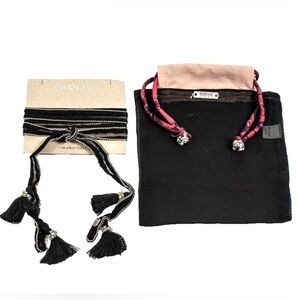 New Chan Luu Black Chiffon Choker Necktie Scarf Necklace with Silver Edge